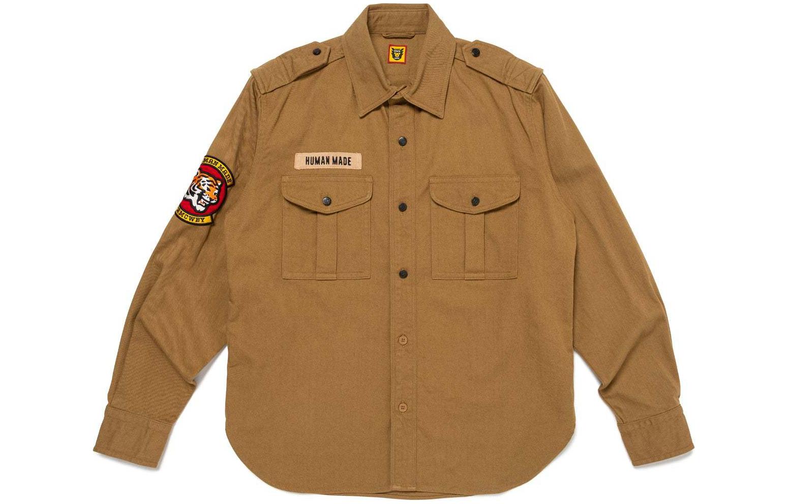 Order HUMAN MADE SS24 Camisa Scout Vintage Insignias Manga Larga Unisex. HM27SH001