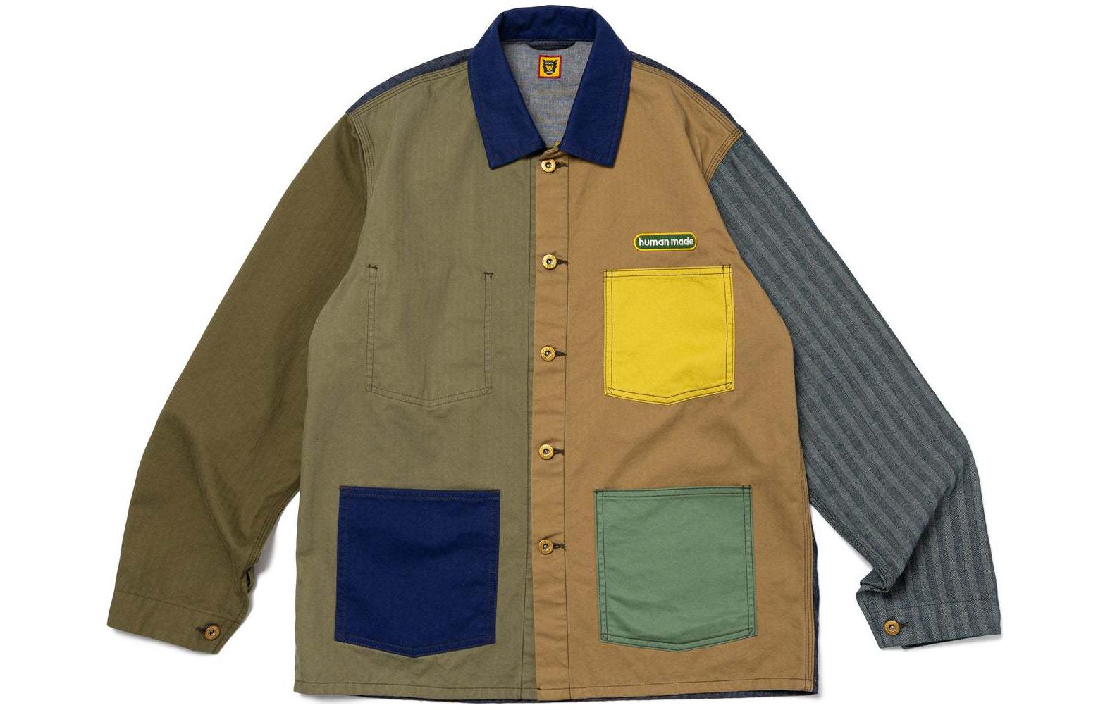 Human Made SS24 Crazy Coverall Jacket Olive Green Unisex Patchwork Coat HM27JK011