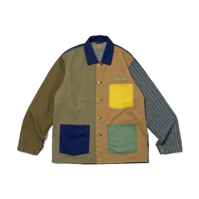 Human Made SS24 Crazy Coverall Jacket Olive Green Unisex Patchwork Coat HM27JK011