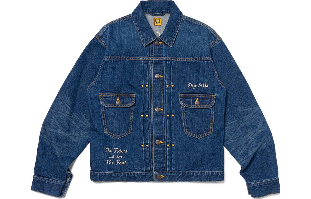 HUMAN MADE SS24 Denim Jacket Blue Embroidered Unisex Button-Up. HM27JK015