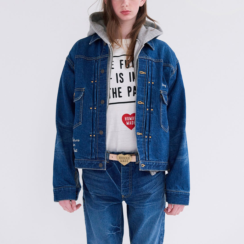 Purchase 히유먼 메이드 SS24 자수 데님 재킷 블루 유니섹스 버튼업. HM27JK015