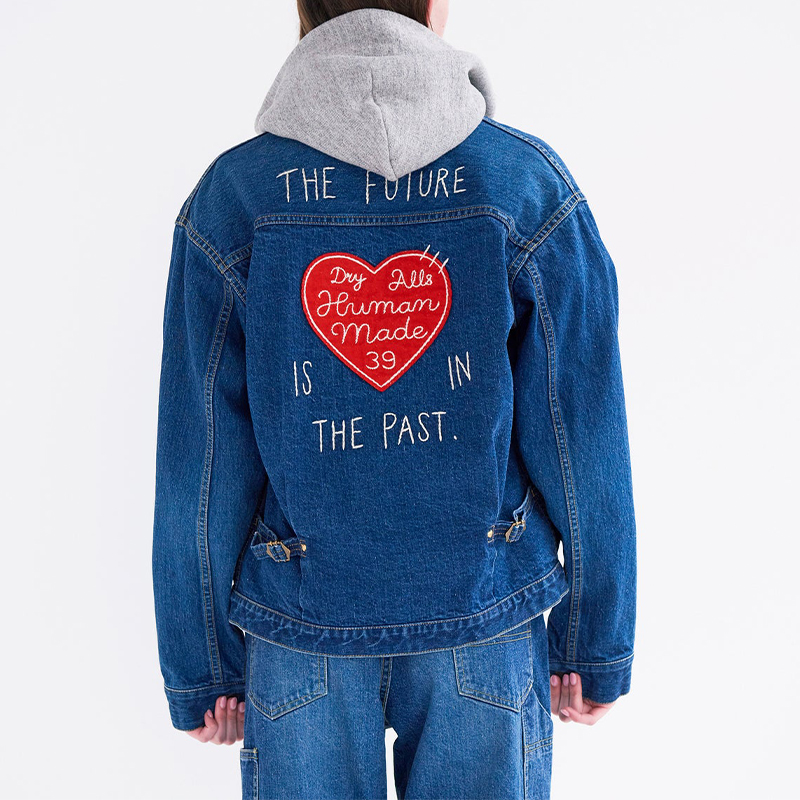 Details for 히유먼 메이드 SS24 자수 데님 재킷 블루 유니섹스 버튼업. HM27JK015