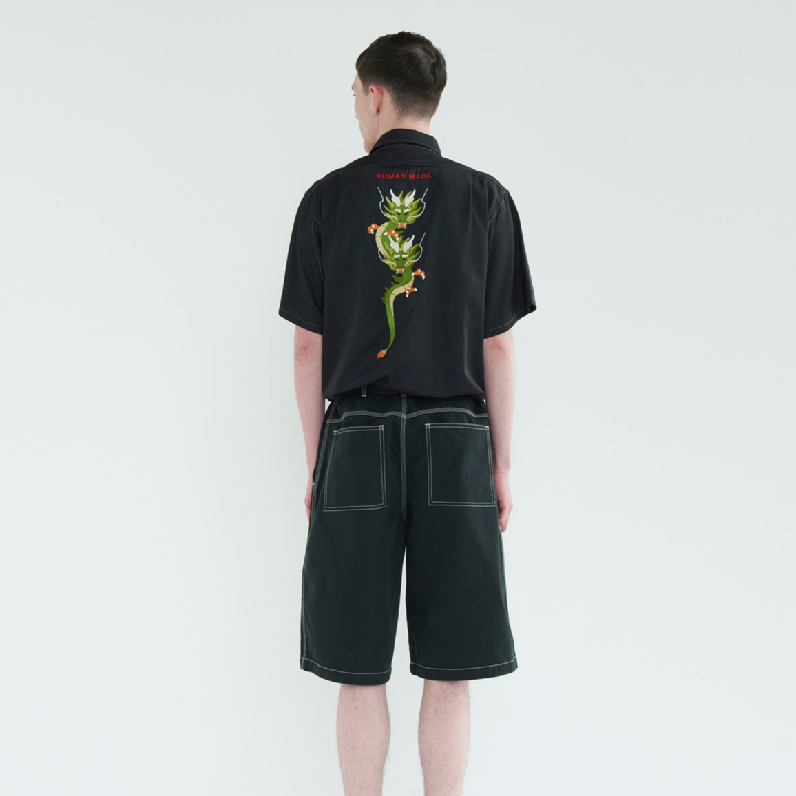 Purchase 휴먼메이드 SS24 드래곤 자수 반팔 셔츠 유니섹스 블랙 HM27SH016