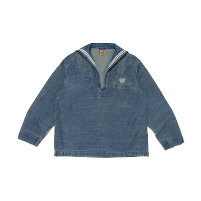 HUMAN MADE SS24 Half-Zip Denim Long-Sleeve Shirt Blue Unisex. HM27SH011