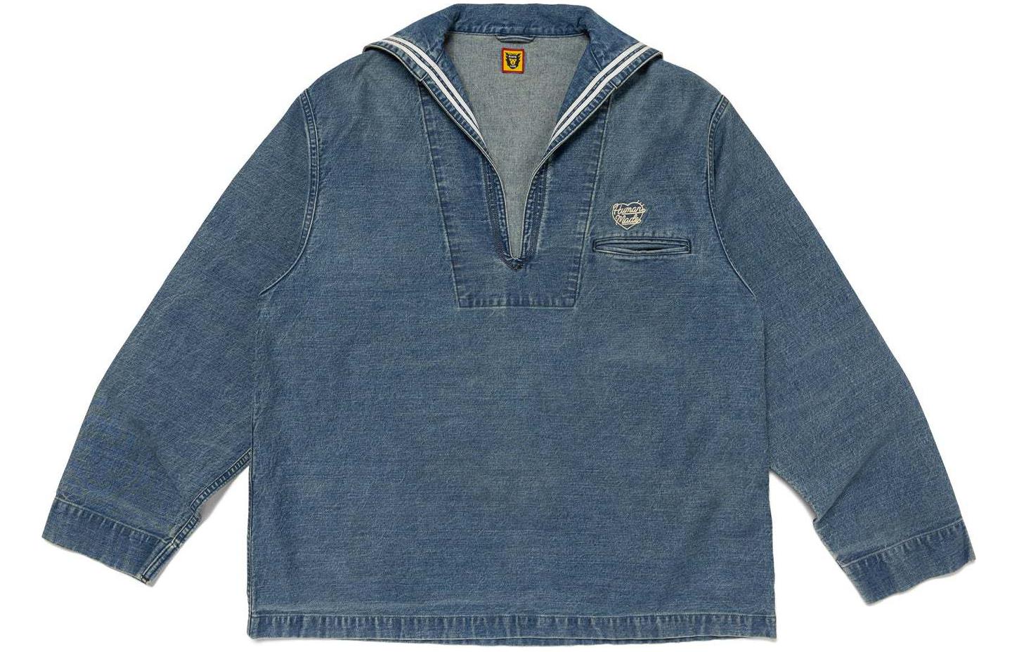 Order HUMAN MADE SS24 Half-Zip Denim Long-Sleeve Shirt Blue Unisex. HM27SH011