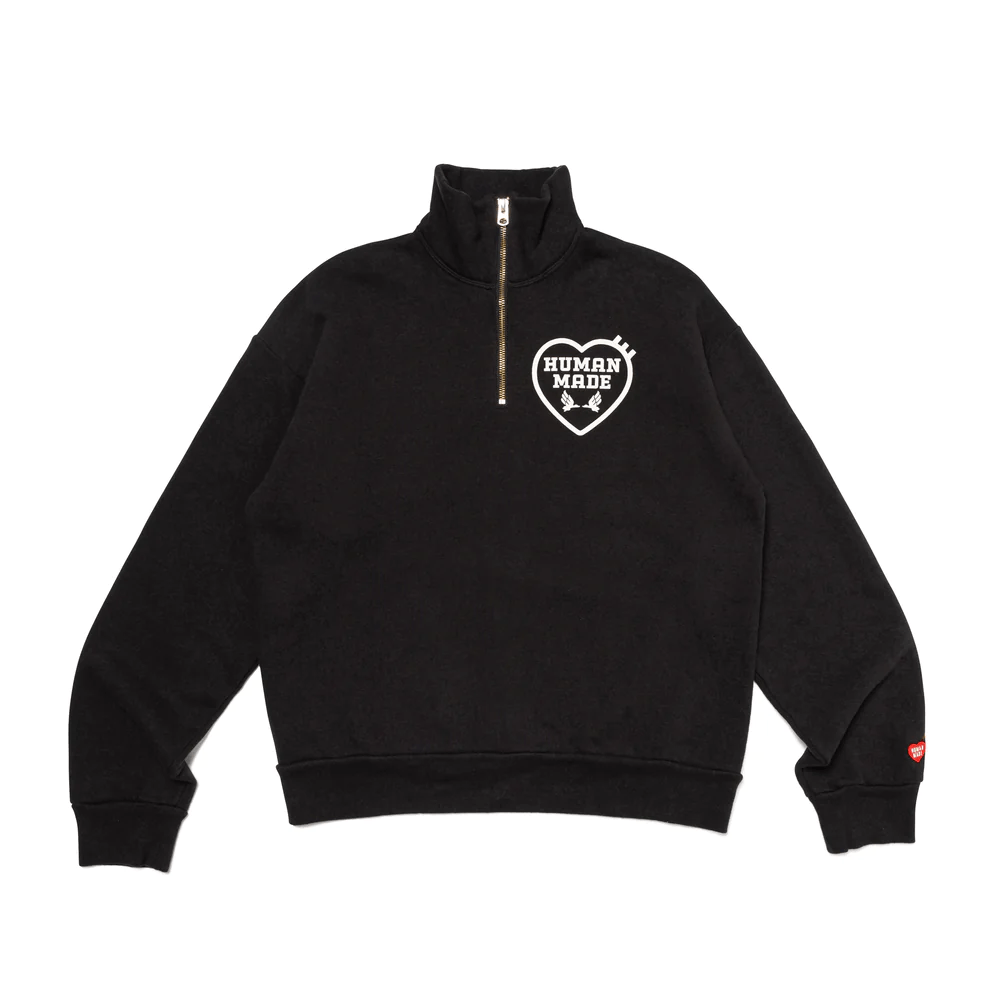 HUMAN MADE SS24 Half-Zip Heart Logo High-Neck Sweatshirt Unisex. HM27CS021