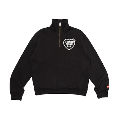 HUMAN MADE SS24 Half-Zip Heart Logo High-Neck Sweatshirt Unisex. HM27CS021