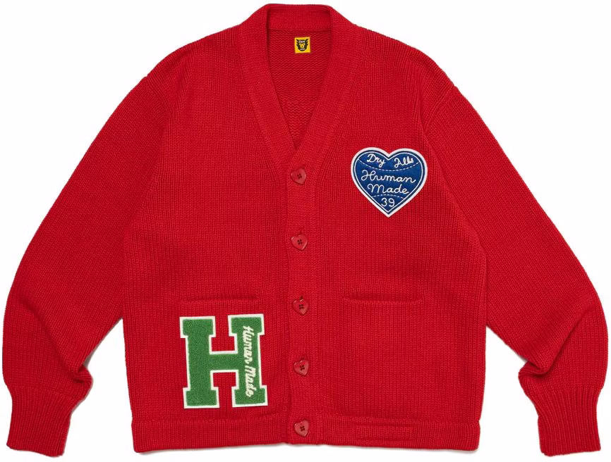 human-made-ss-24-heart-button-cardigan-with-letter-patch-unisex-knit-sweater-hm-27-cs-036