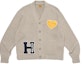 Details for HUMAN MADE SS24 Cardigan Rajutan Unisex dengan Patch Huruf dan Tombol Heart. HM27CS036