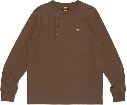 HUMAN MADE SS24 Kaos Lengan Panjang Henley Unisex dengan Tombol Hati. XX27CS003 Details for HUMAN MADE SS24 Kaos Lengan Panjang Henley Unisex dengan Tombol Hati. XX27CS003