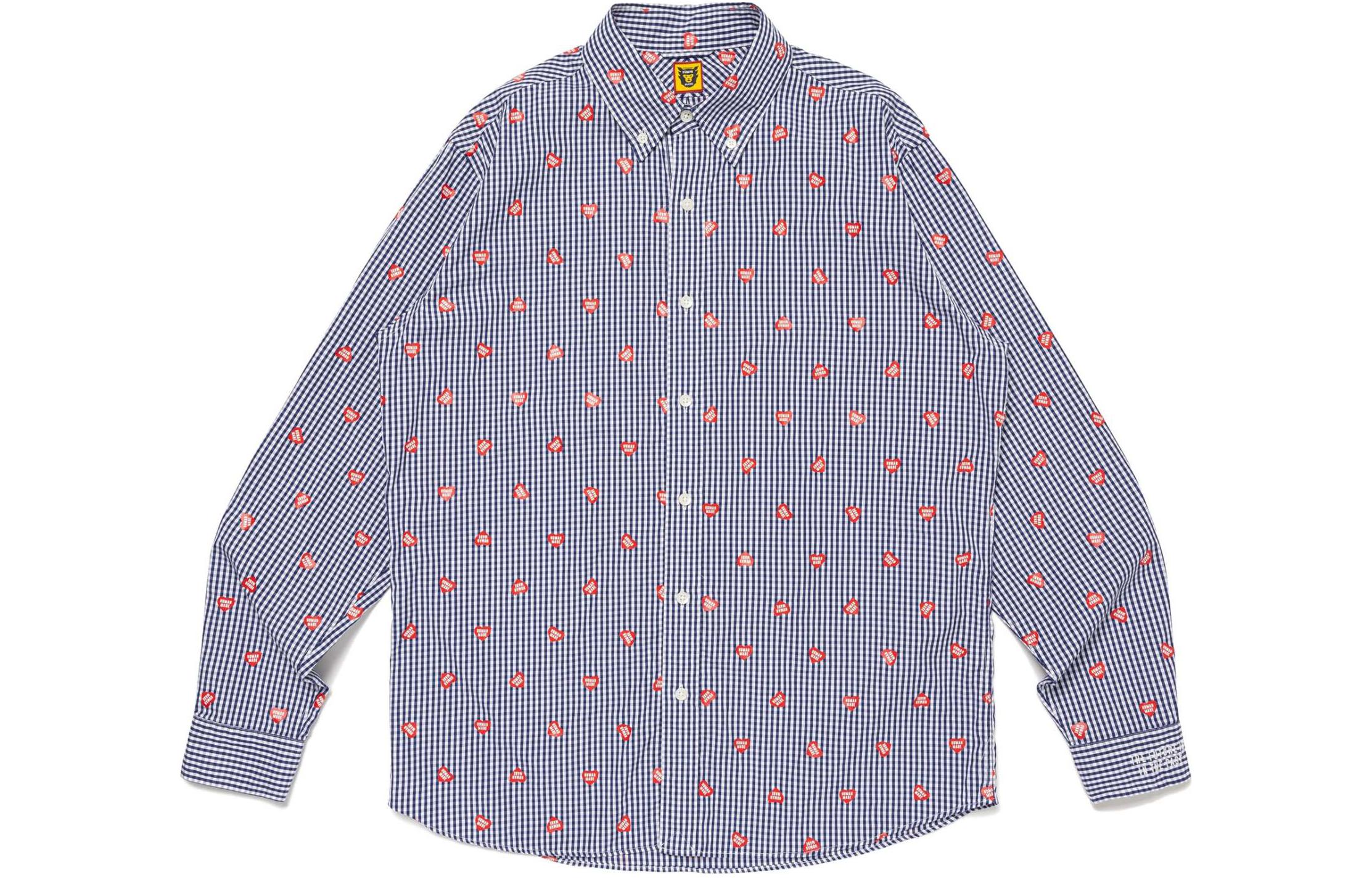 Order 휴먼메이드 SS24 하트 자수 오버사이즈 긴팔 셔츠 유니섹스 HM27SH008