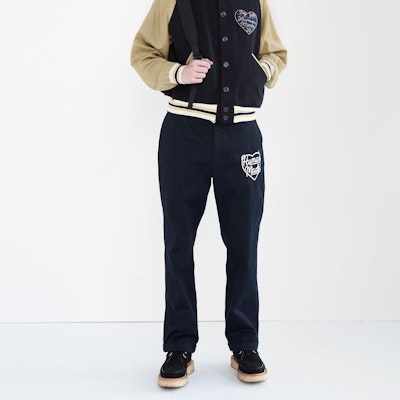 HUMAN MADE SS24 Heart Embroidered Straight-Leg Pants Unisex Casual Style. HM27PT006 Details for HUMAN MADE SS24 Heart Embroidered Straight-Leg Pants Unisex Casual Style. HM27PT006