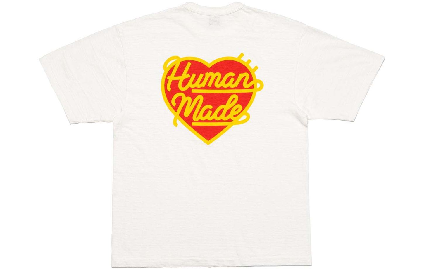 HUMAN MADE SS24 Heart Embroidery Back Print Unisex Crewneck T-Shirt. HM27CS002