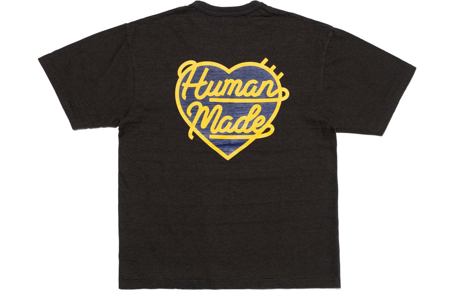 Shop 휴먼메이드 SS24 하트 자수 백 프린트 유니섹스 크루넥 티셔츠. HM27CS002