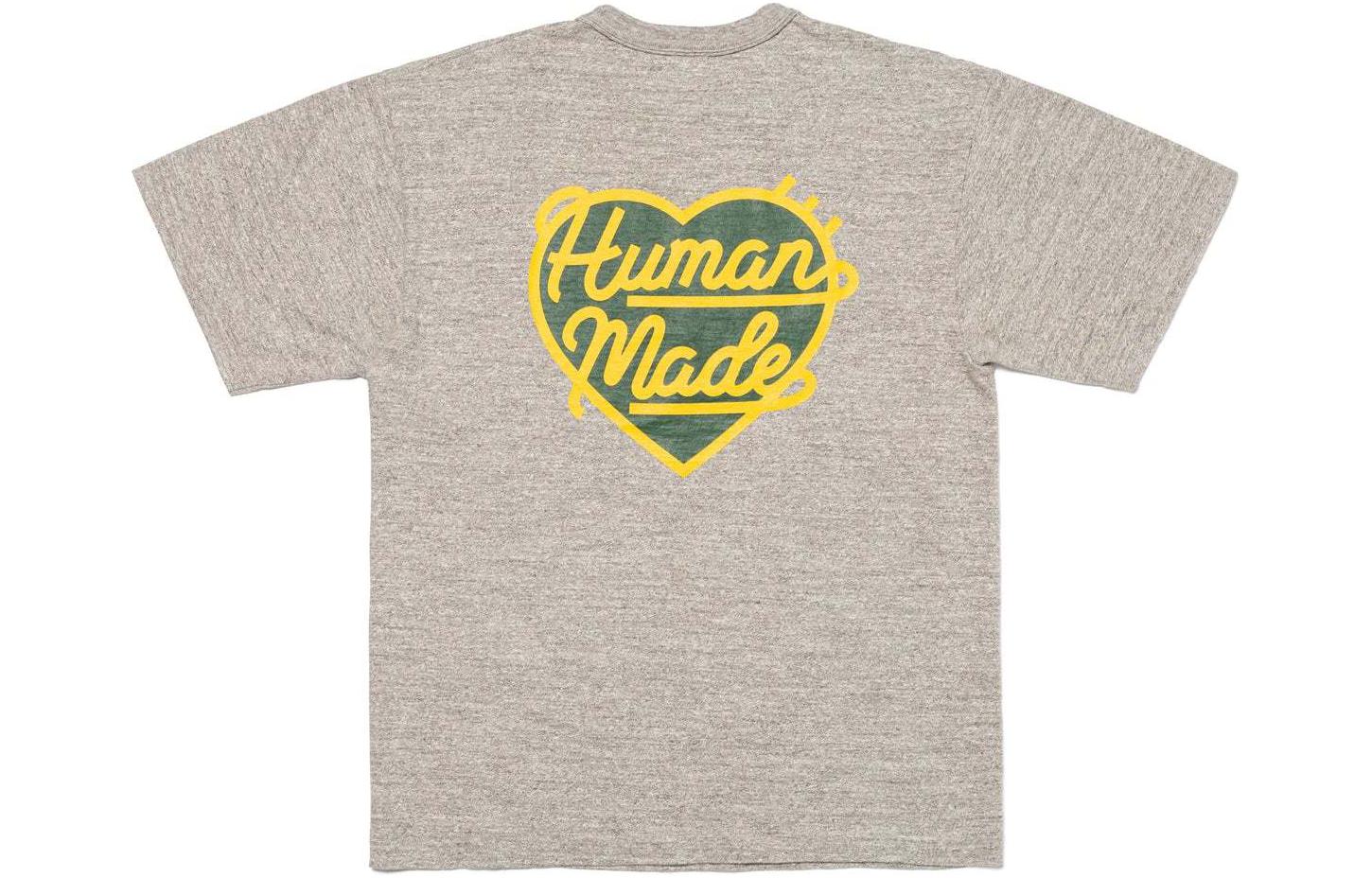 Details for 휴먼메이드 SS24 하트 자수 백 프린트 유니섹스 크루넥 티셔츠. HM27CS002