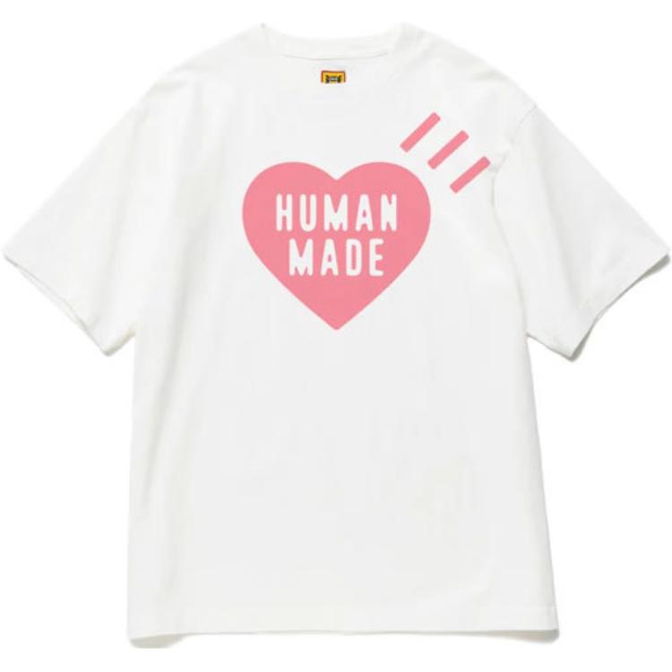 HUMAN MADE SS24 Heart Logo Digital Print Unisex White Short Sleeve T-Shirt. HM27TE0520
