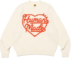 HUMAN MADE SS24 Heart Logo Jacquard Knit Sweater Unisex HM27CS038 HUMAN MADE SS24 Heart Logo Jacquard Knit Sweater Unisex HM27CS038