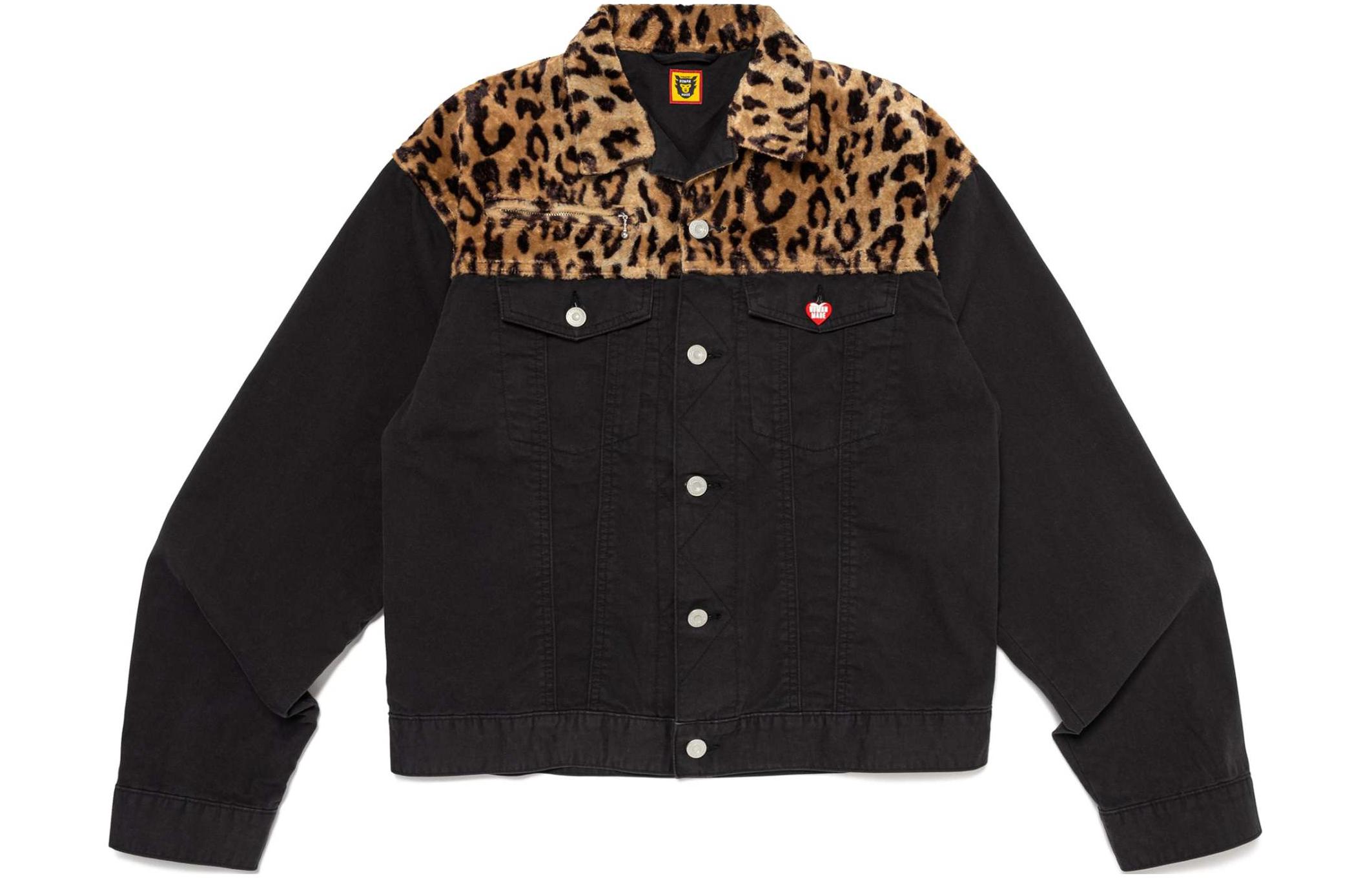 Shop HUMAN MADE SS24 豹纹长袖翻领夹克 男女同款 HM27JK019