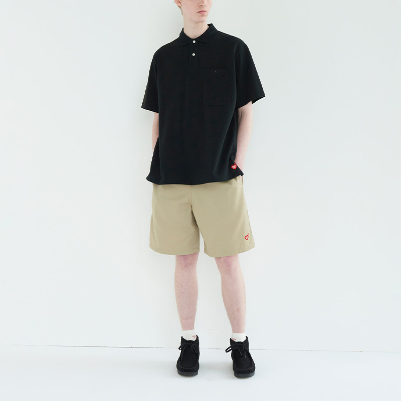 Shop HUMAN MADE SS24 寬鬆版心型標誌口袋短袖POLO衫 男女皆宜 HM27CS010