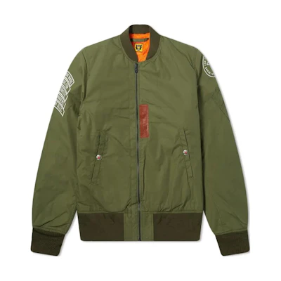 HUMAN MADE SS24 Olive Brown Colorblock Zip-Up Bomber Jacket for Men. Hm18jk009