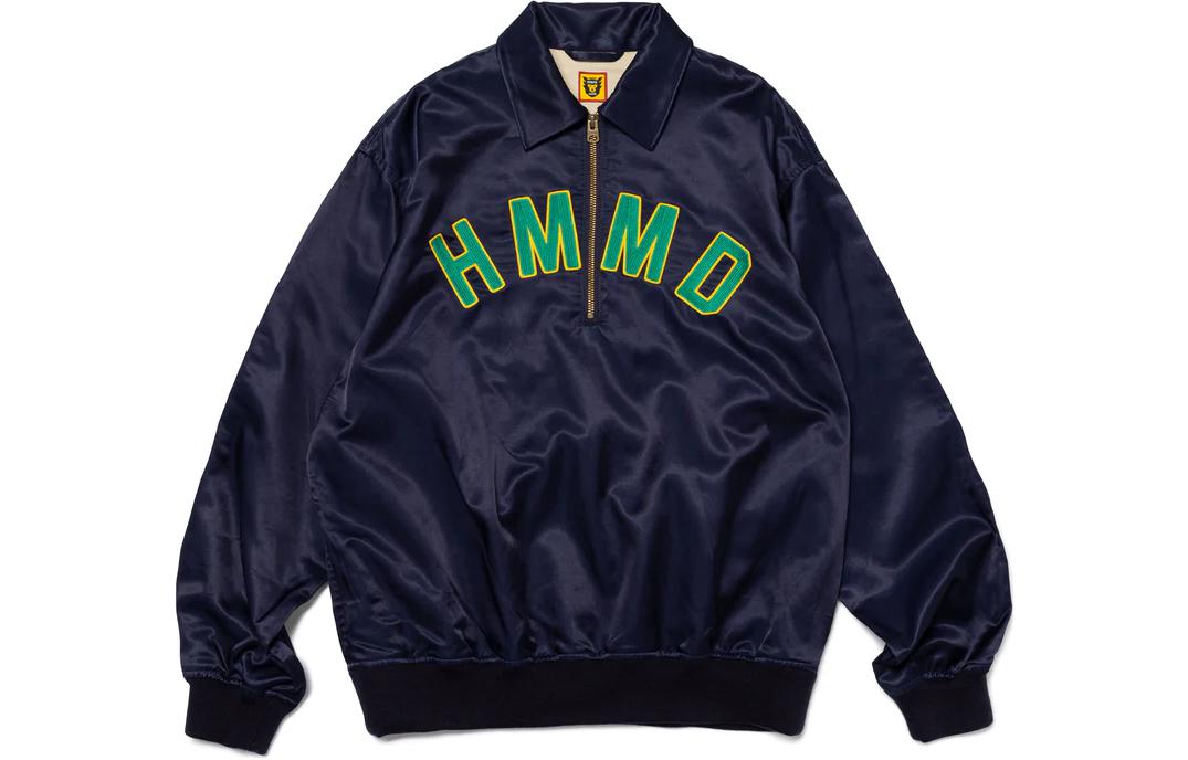 Shop HUMAN MADE SS24 缎面Logo半拉链卫衣男女同款。 HM27SH007
