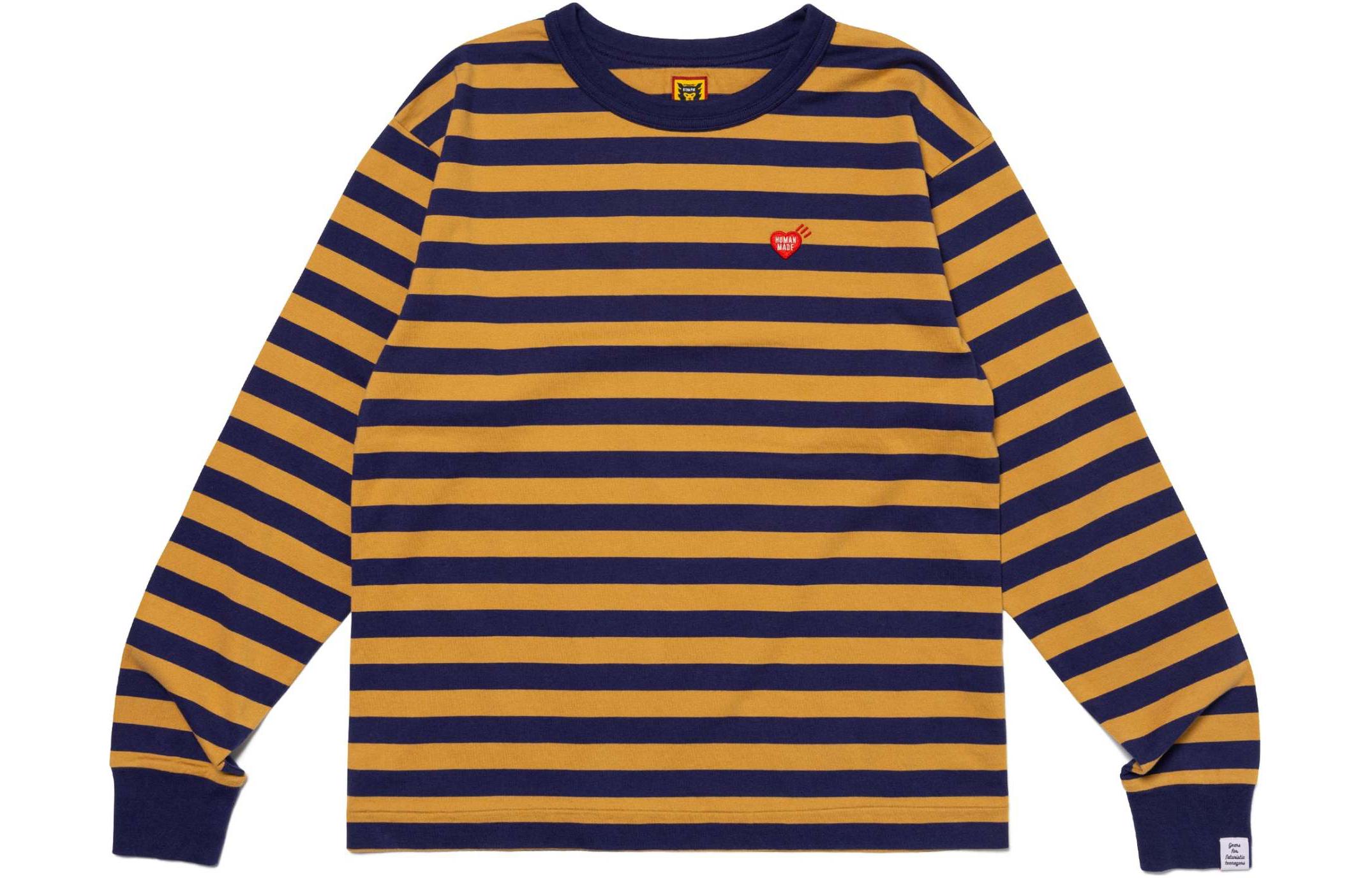 Shop HUMAN MADE SS24 Baju T Lengan Panjang Berjalur Unisex HM27CS018