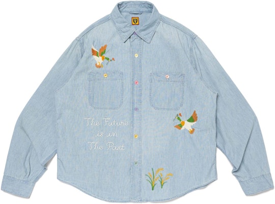 HUMAN MADE SS24 Teal Button-Up Shirt with Duck Animal Design Unisex Long Sleeve HM27SH010 Buy HUMAN MADE SS24 Teal Button-Up Shirt with Duck Animal Design Unisex Long Sleeve HM27SH010