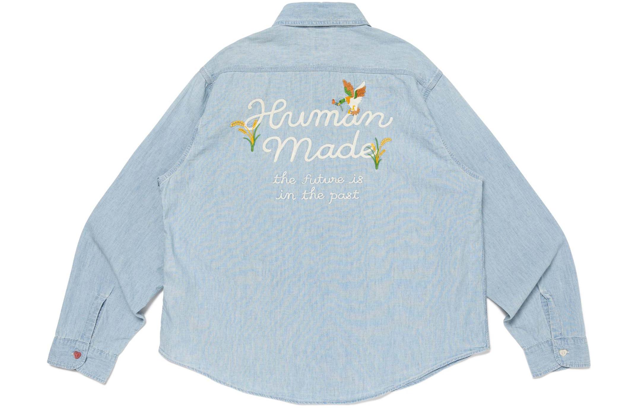 Lookbook HUMAN MADE SS24 Teal Button-Up Shirt with Duck Animal Design Unisex Long Sleeve HM27SH010
