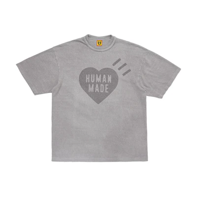 HUMAN MADE SS24 Unisex Charcoal Heart Print Tee with Natural Dye Craft. HM27CS057
