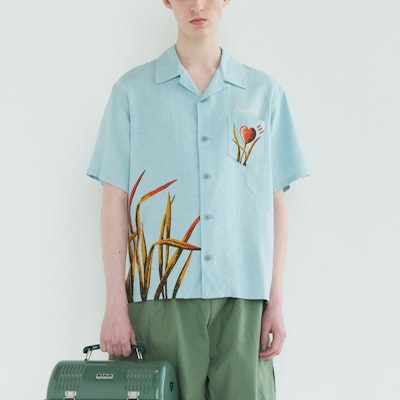 휴먼메이드 SS24 유니섹스 오리 그래픽 반팔 버튼업 셔츠 HM27SH028 Details for 휴먼메이드 SS24 유니섹스 오리 그래픽 반팔 버튼업 셔츠 HM27SH028