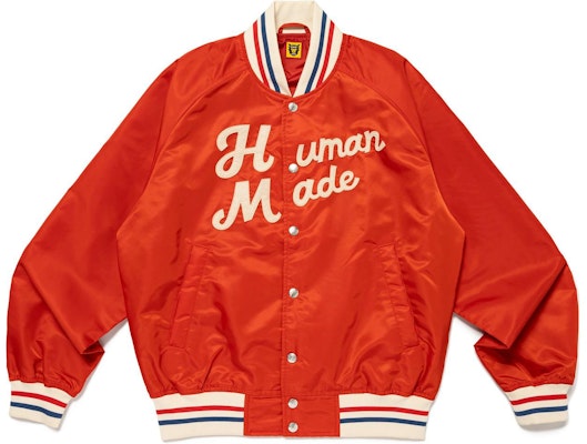 HUMAN MADE SS24 男女同款标志棒球夹克,条纹罗纹领设计. HM27JK008 Buy HUMAN MADE SS24 男女同款标志棒球夹克,条纹罗纹领设计. HM27JK008