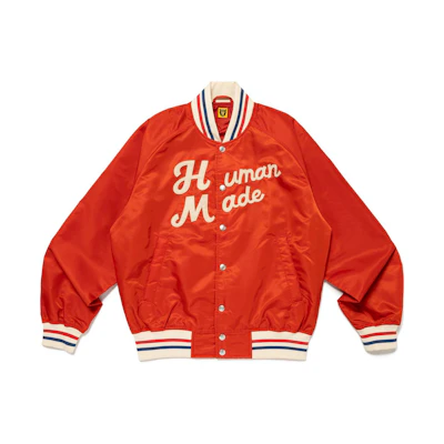 HUMAN MADE SS24 Varsity Jacket with Logo, Striped Ribbed Collar Unisex Design. HM27JK008