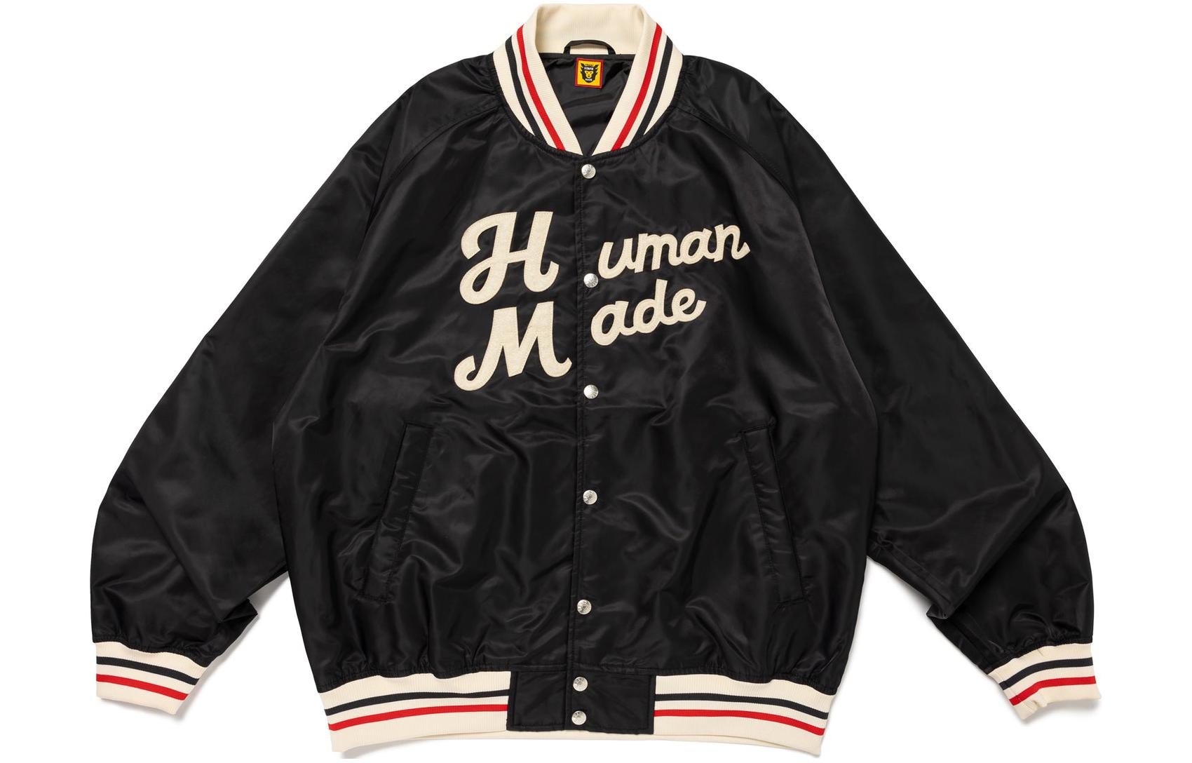 Details for HUMAN MADE SS24 男女同款标志棒球夹克，条纹罗纹领设计. HM27JK008