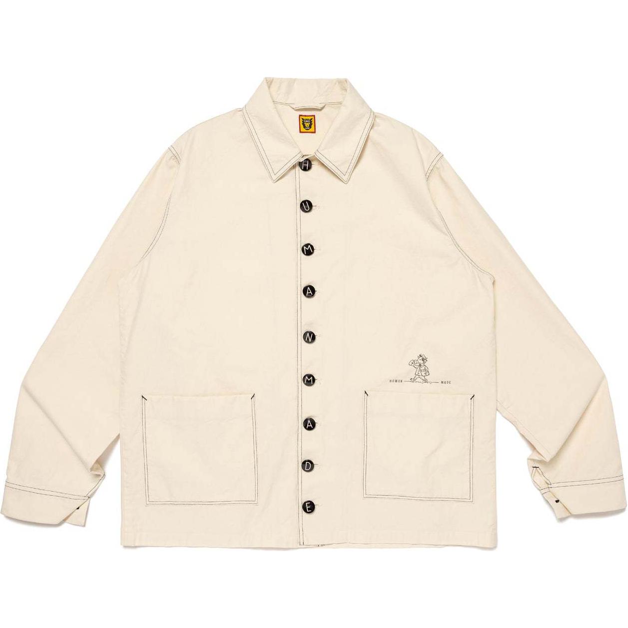 HUMAN MADE SS24 White Embroidered Button Casual Workwear Jacket Unisex. HM27JK023