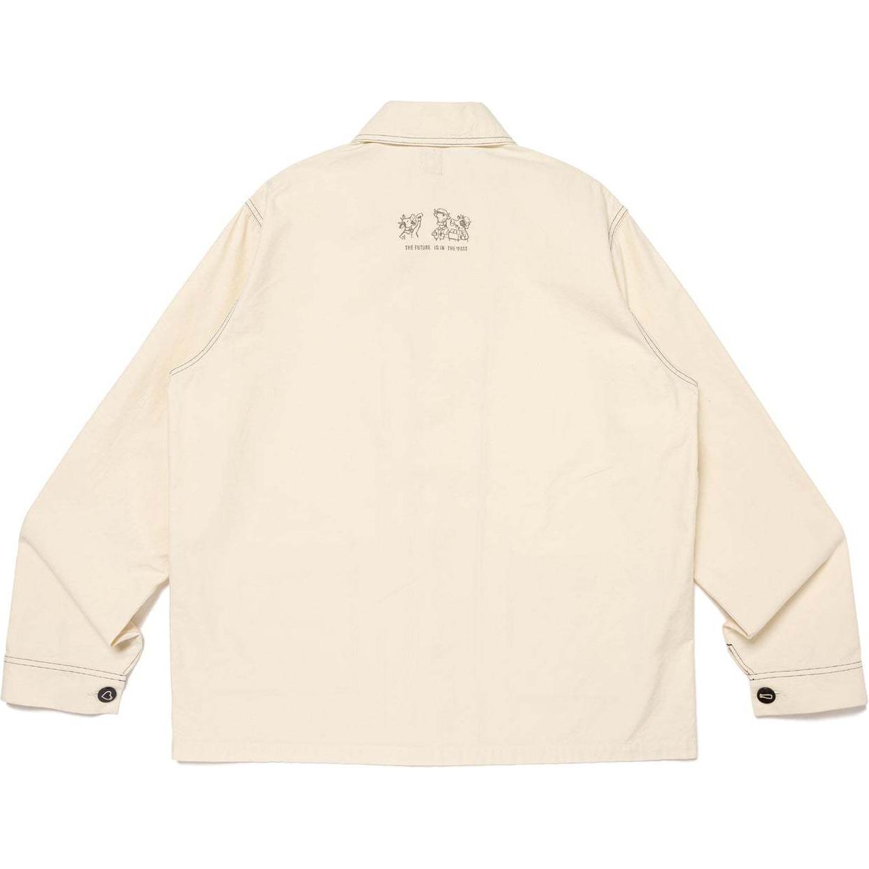 Lookbook HUMAN MADE SS24 Jaket Kerja Kasual Bordir Putih Unisex. HM27JK023