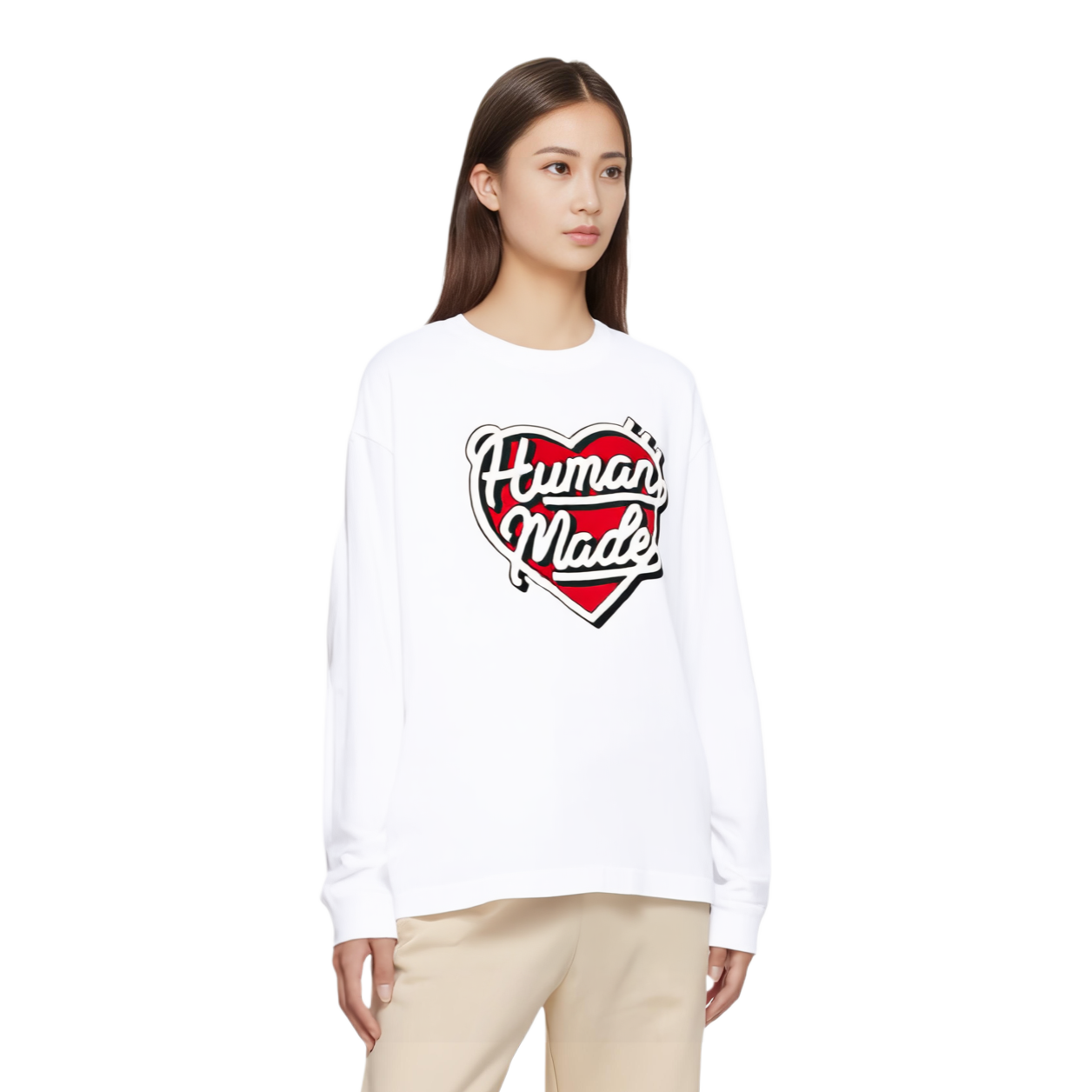 Details for Camiseta Unisex HUMAN MADE SS25 Logo Corazón Manga Larga Cuello Redondo HM29CS021