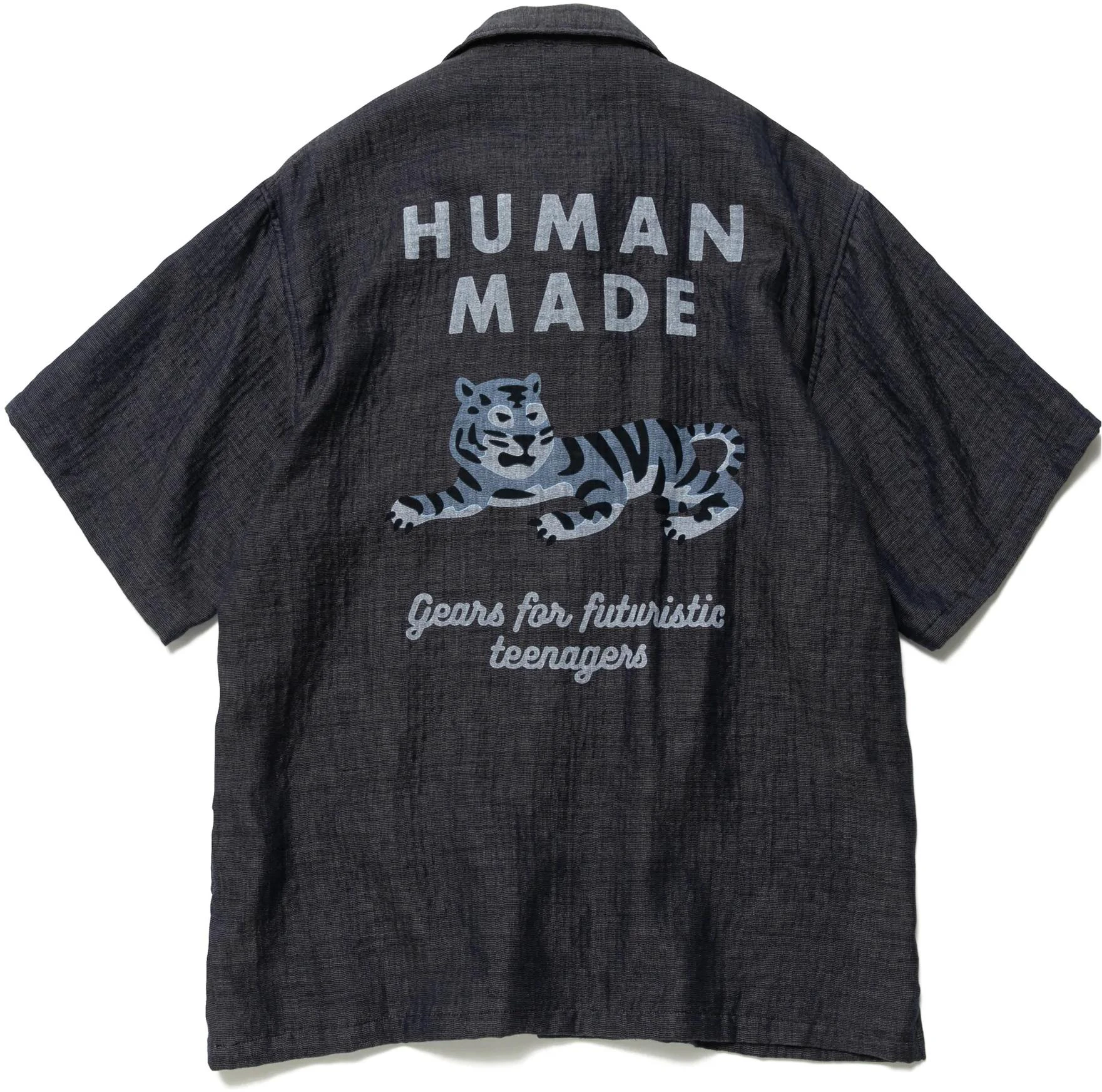 human-made-tiger-logo-button-up-short-sleeve-shirt-navy-unisex-hm-23-sh-017