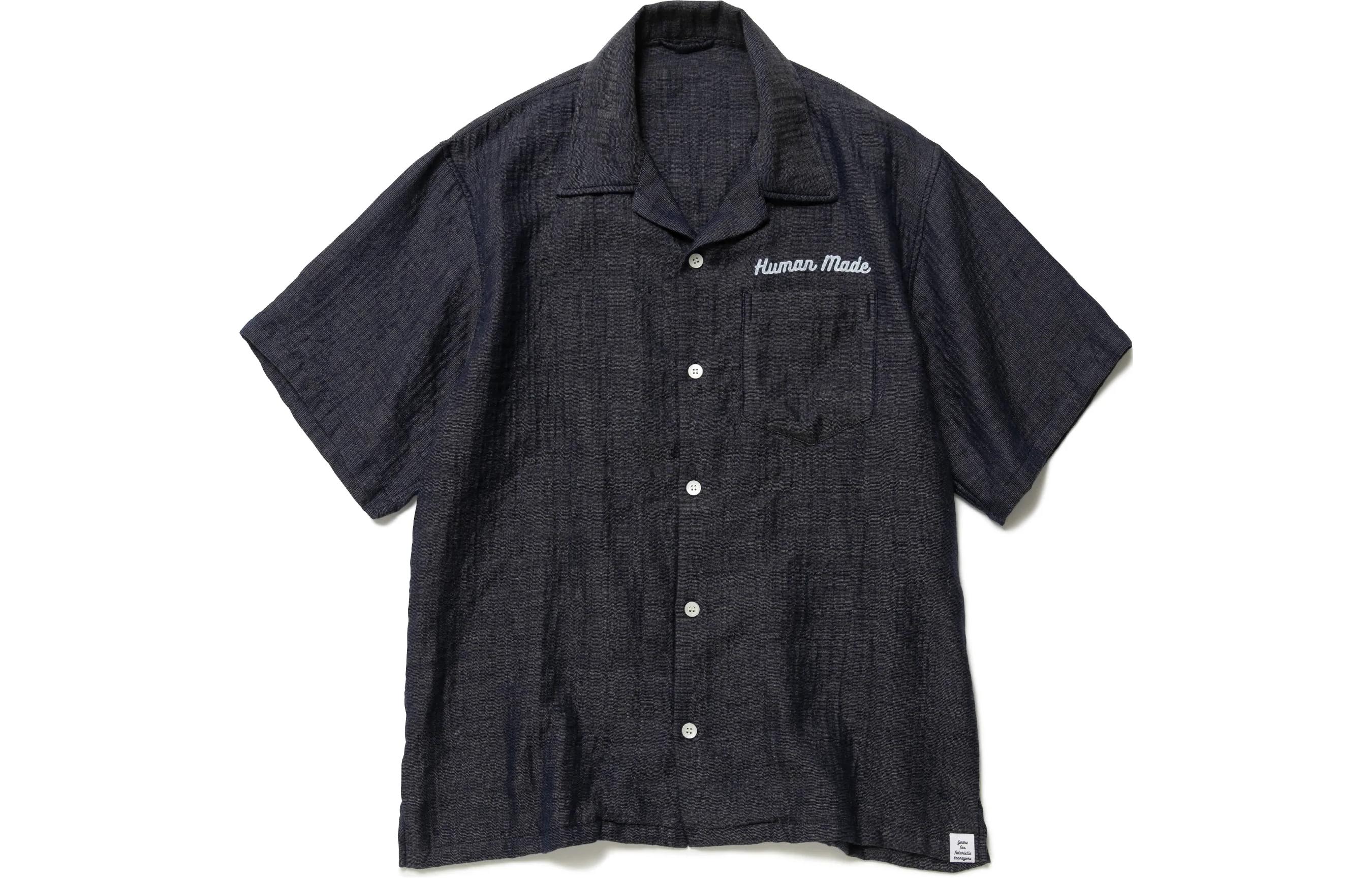 Lookbook HUMAN MADE Tiger Logo Button-Up Short Sleeve Shirt Navy Unisex. HM23SH017