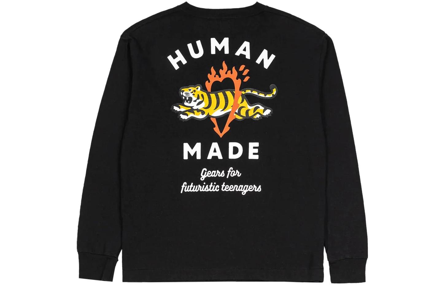 HUMAN MADE Tiger Print Long Sleeve Unisex Crewneck T-Shirt. HM25CS029