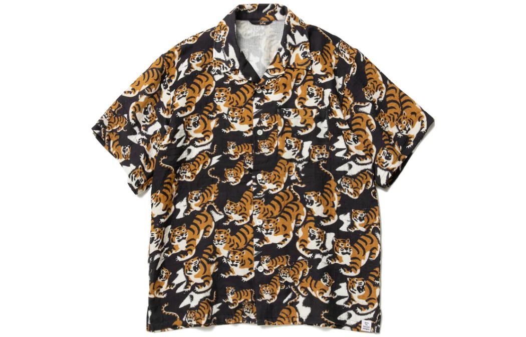 HUMAN MADE Tiger Print Short Sleeve Shirt Navy Blue SS22 Capsule Collection. HM23SH016