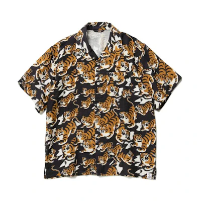 HUMAN MADE Tiger Print Short Sleeve Shirt Navy Blue SS22 Capsule Collection. HM23SH016