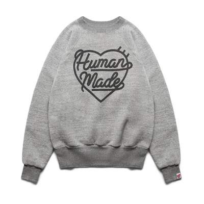HUMAN MADE Unisex Raglan Crewneck Sweatshirt Letter Heart Print Pullover. HM23CS009