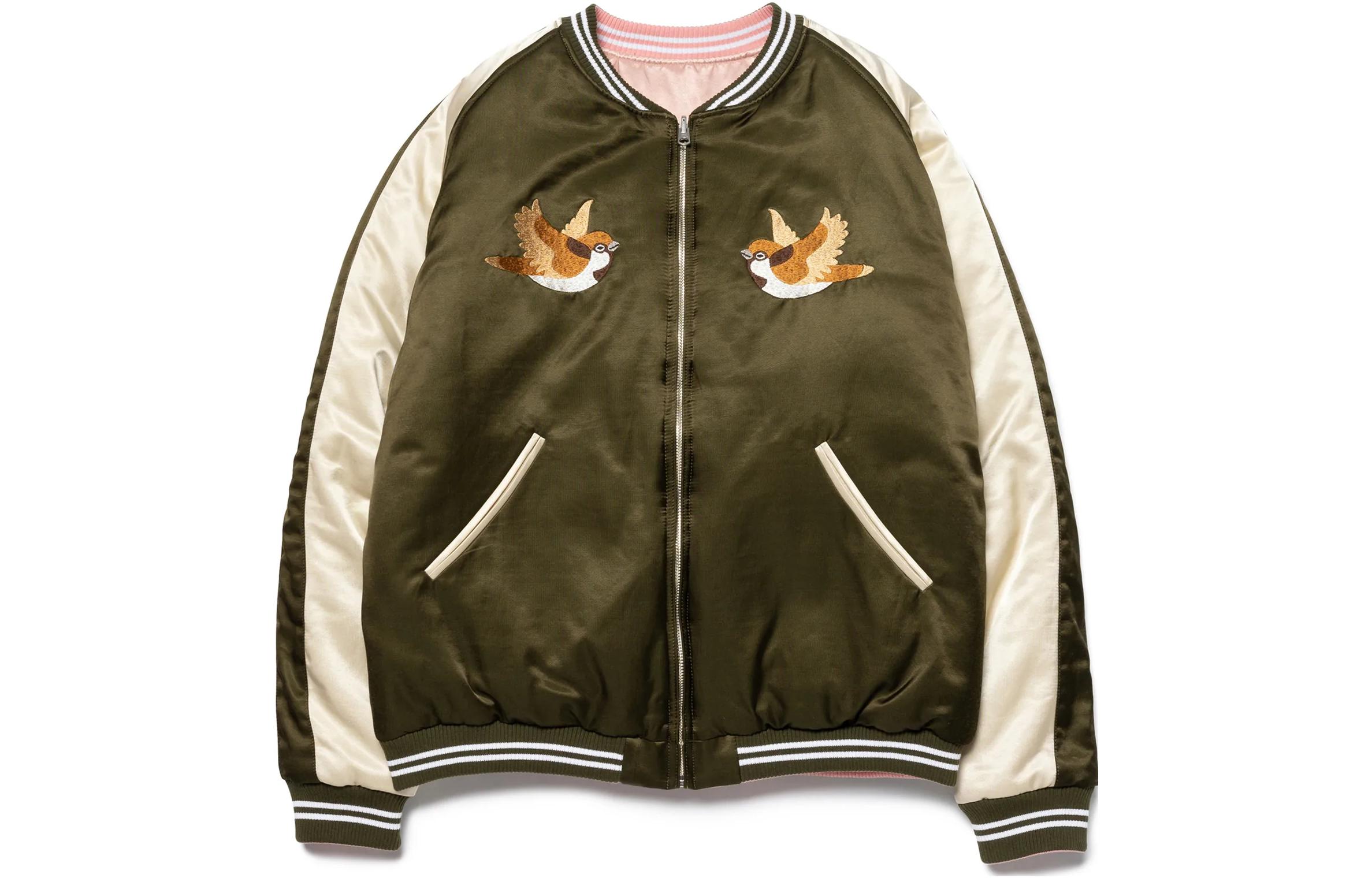 Human Made Varsity Satin Jacket Green Cartoon Bird Reversible Unisex Yokosuka Style HM25JK026