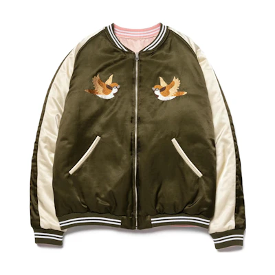 Human Made Varsity Satin Jacket Green Cartoon Bird Reversible Unisex Yokosuka Style HM25JK026