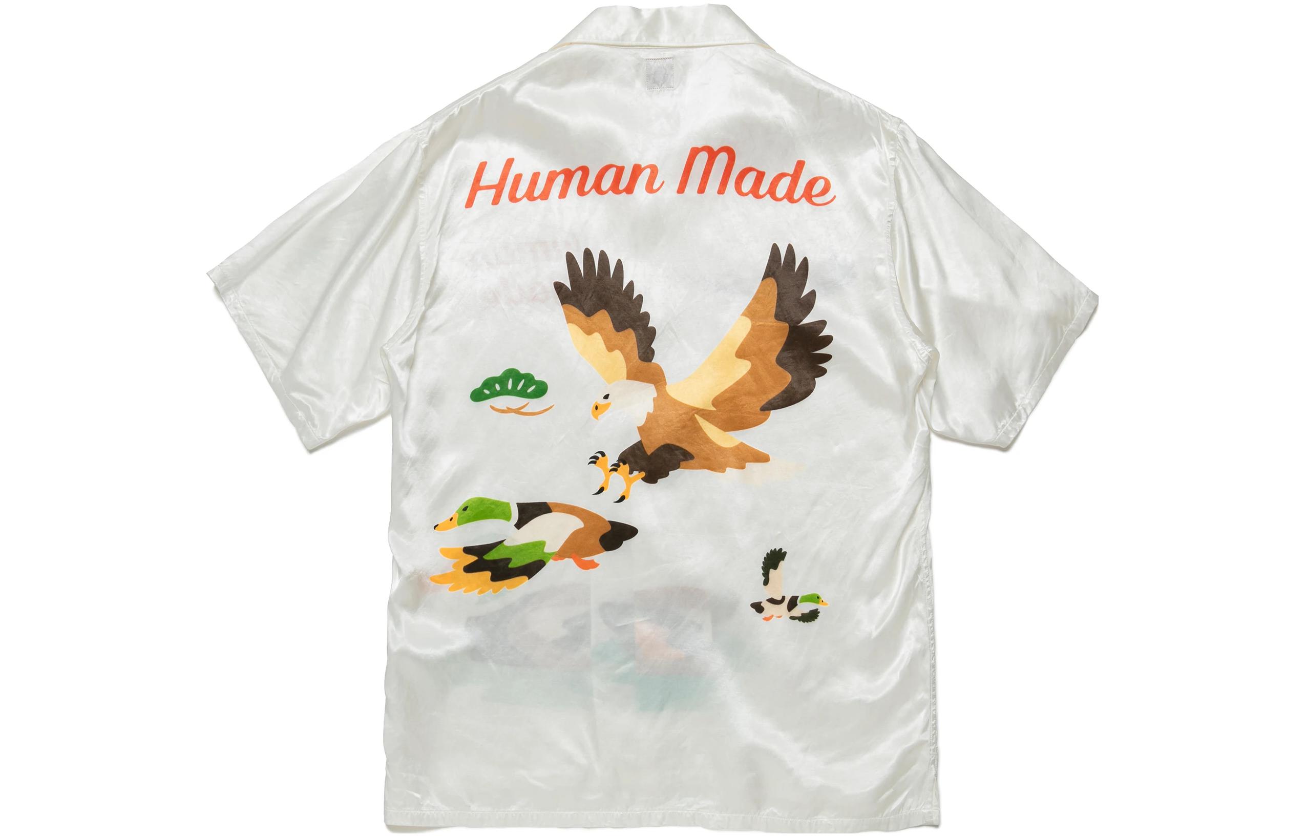 Lookbook HUMAN MADE White Short Sleeve Shirt with Animal Logo for Men. HM23SH011