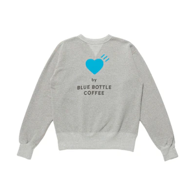 Human Made BLUE BOTTLE COFFEE FW21 Grey Crewneck Sweatshirt Blue Heart Design XX22CS013
