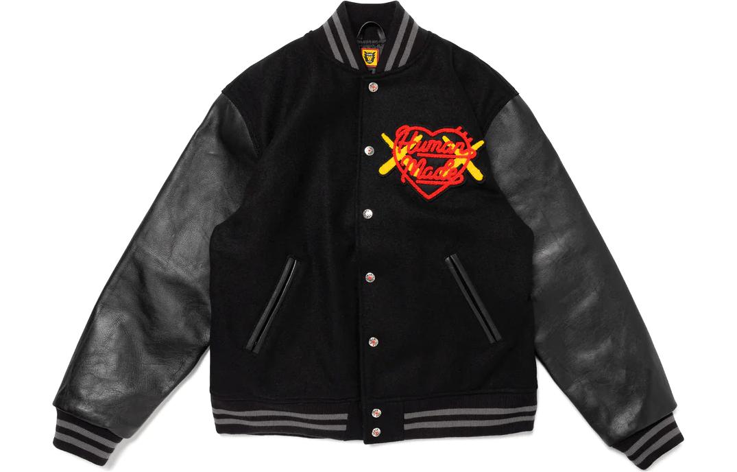 Order HUMAN MADE x KAWS 2023秋冬黑色心形补丁标志棒球夹克 男女同款. XX26JK009