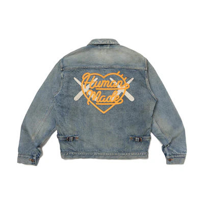 HUMAN MADE KAWS FW23 Heart Logo Denim Jacket Unisex Indigo Blue XX26JK002