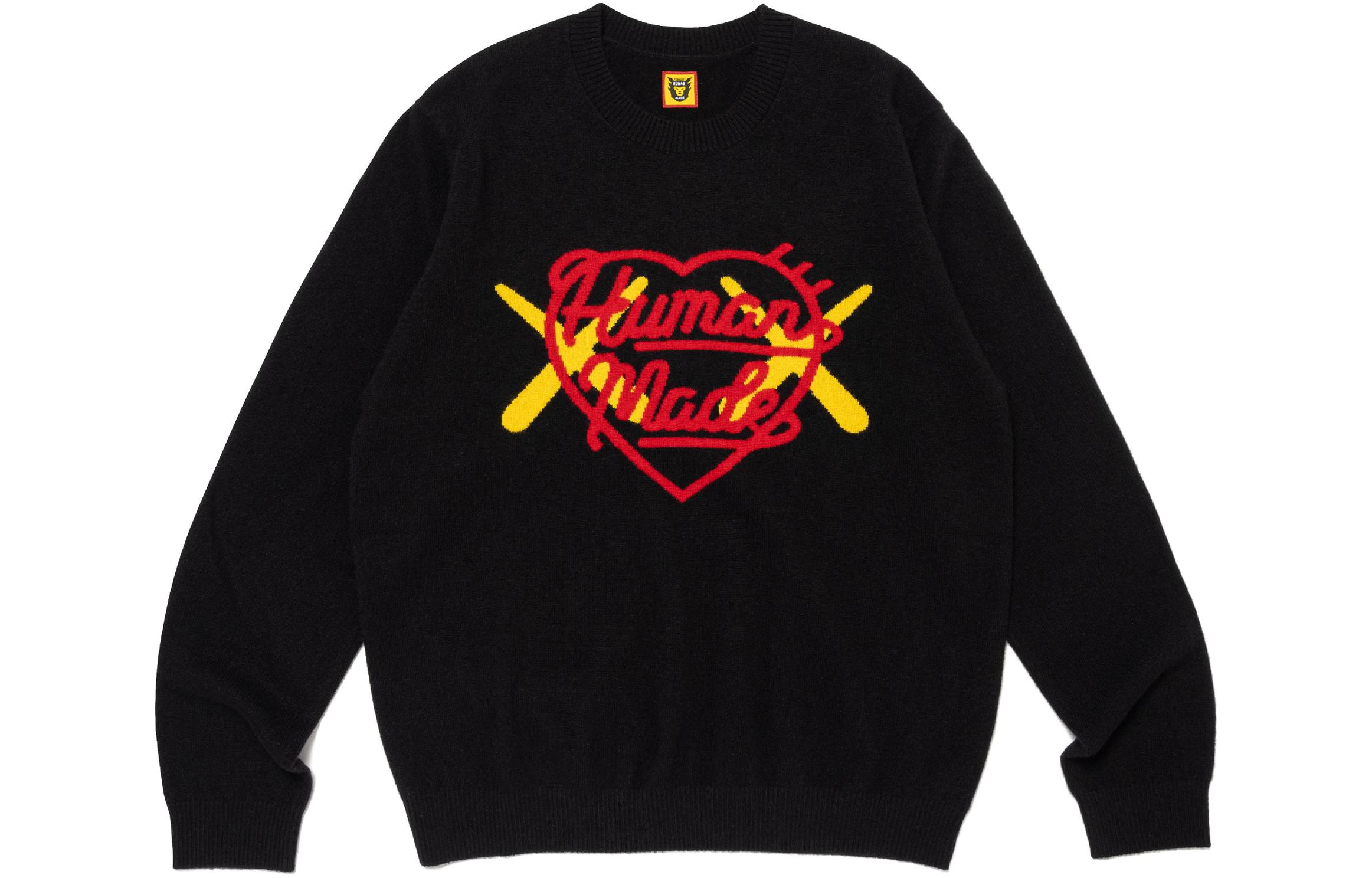 Order HUMAN MADE x KAWS FW23 Sweater Unisex Logo Hati Jacquard Knit XX26CS004