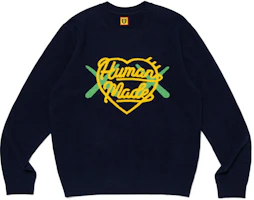 Shop HUMAN MADE x KAWS FW23 Sweater Unisex Logo Hati Jacquard Knit XX26CS004